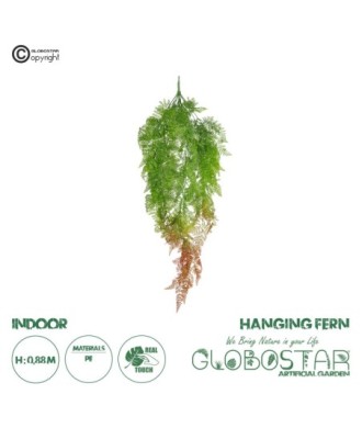 GloboStar® Artificial Garden HANGING FERN 20805 Τεχνητό Διακοσμητικό Κρεμαστό Φυτό Φτέρη Μ40 x Π20 x Υ88cm